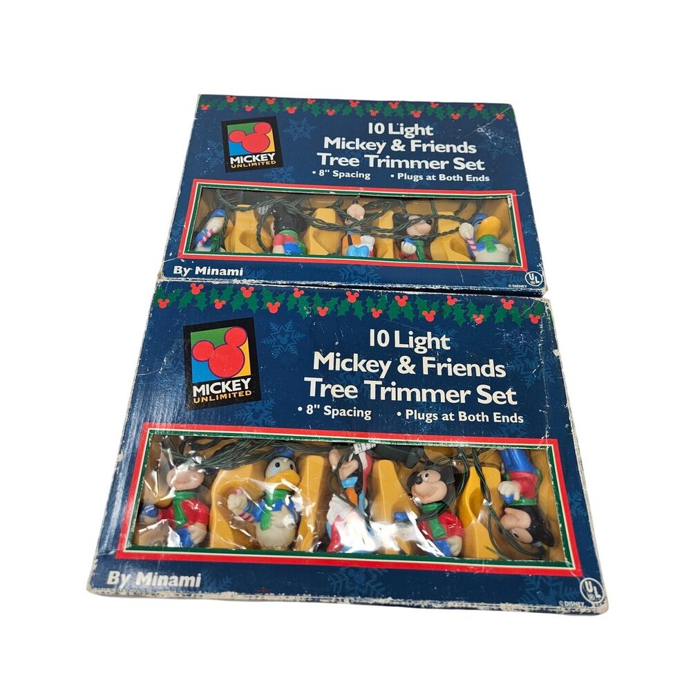 Vintage 90s 2 Mickey Unlimited Friends Tree Trimmer Set 10 Light Christmas